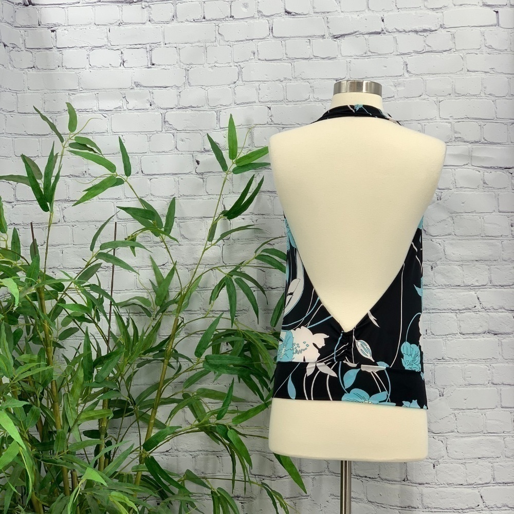 🎉Twenty One Black, White & Teal Halter Top - Picture 3 of 4